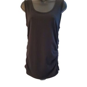 Michael Kors Sleeveless Black Ruched Side Zip Scoop Neck Tank Top Size L